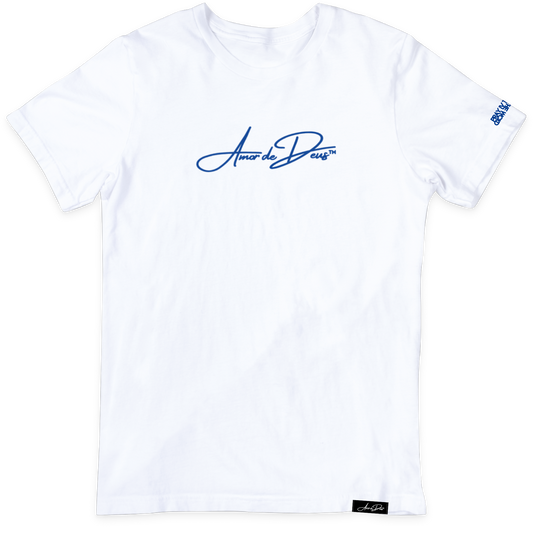 AmorDeDeus Script Logo T-Shirt - WHITE/BLUE